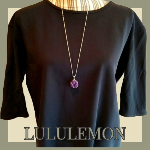 Lululemon Black Crop Three Quarter Ribbed Sleeve Drop Shoulder Top - Picture 10 of 10